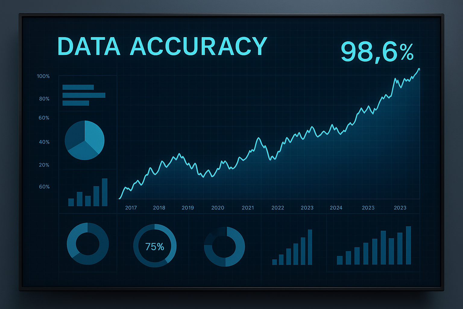 Create a highly detailed graph in a large digital screens displaying data accuracy